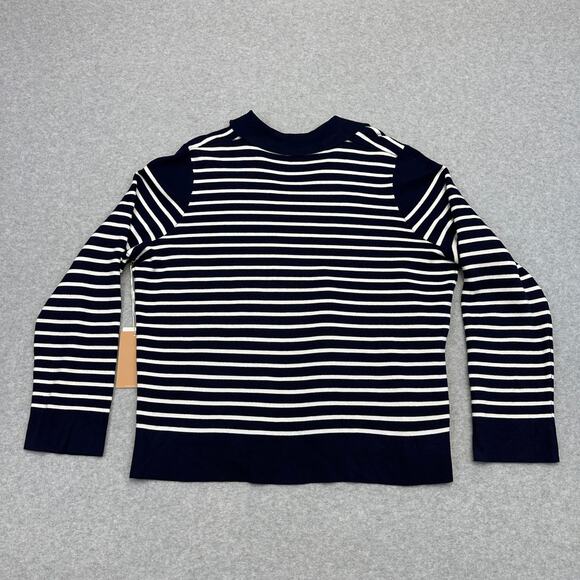 Cyrus Knitted Top WMN XL Navy White Stripe Pullover Long Sleeve Stretch Collared - Picture 6 of 7